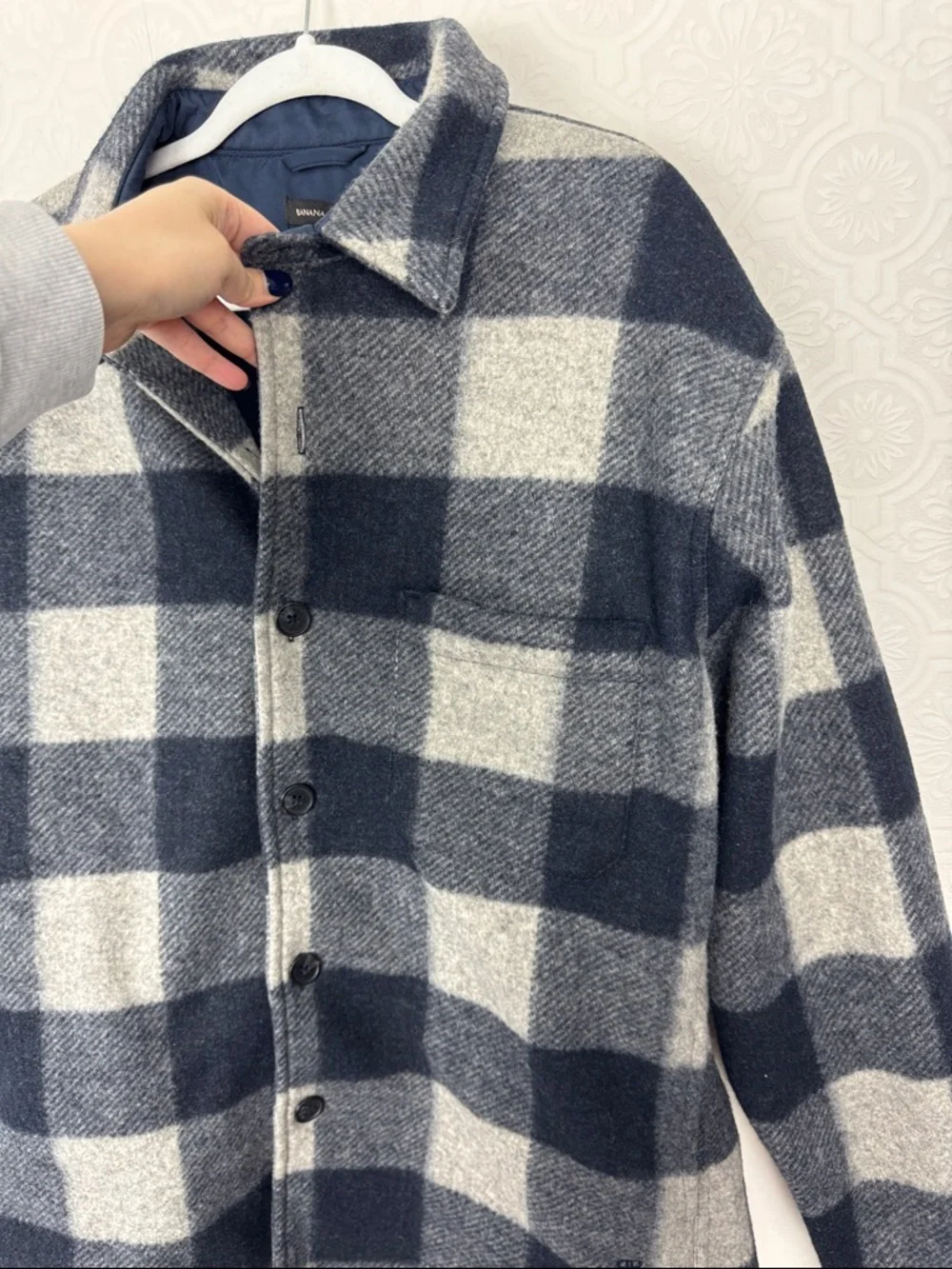 Banana Republic Plaid‎ Warm Jacket Blue Gray Buffalo Check Large